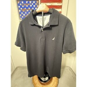 Nautica Polo Performance‎ Deck Shirt Black Men Casual Short Sleeve Size Large